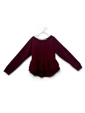 Girls' Layered Peplum Long-Sleeve Top - Burgundy Size Large | Love, Fire